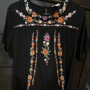 Black and floral above the knee dress